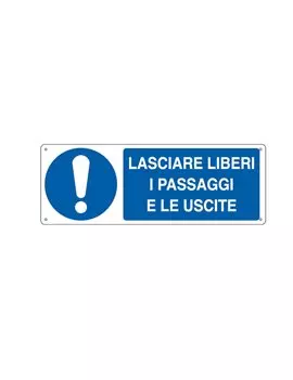 Cartello di Prescrizione - Lasciare Liberi i Passaggi e le Uscite - 350x125 mm - E1927K (Bianco e Blu)