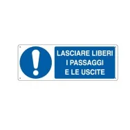 Cartello di Prescrizione - Lasciare Liberi i Passaggi e le Uscite - 350x125 mm - E1927K (Bianco e Blu)