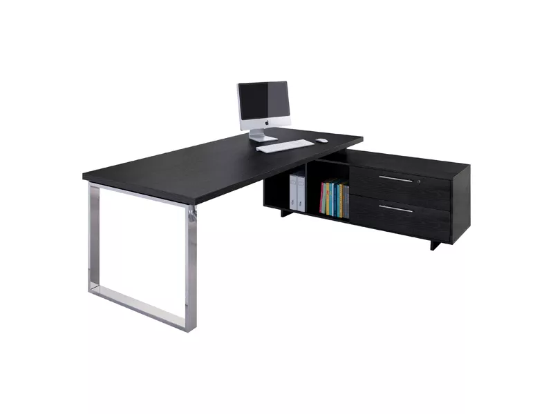 Scrivania Manager con Mobile di Servizio - 210x90 cm - 902RIT/M-8 (Nero Wengè)