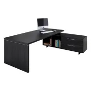 Scrivania Manager con Mobile di Servizio - 210x90 cm - Prestige - 902RIT-8 (Nero Wengè)