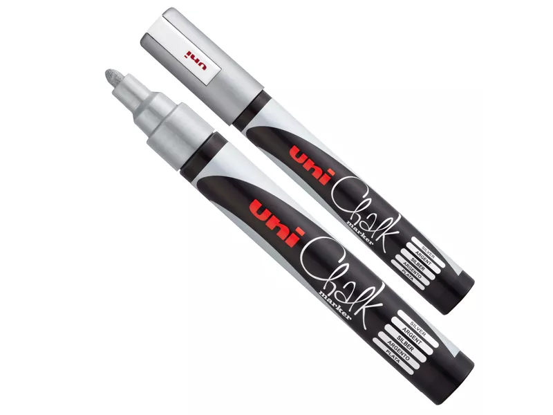 Marcatore a Tempera Uni Chalk PWE5M Uni-Ball - Punta Tonda - M PWE5M ARG (Argento)