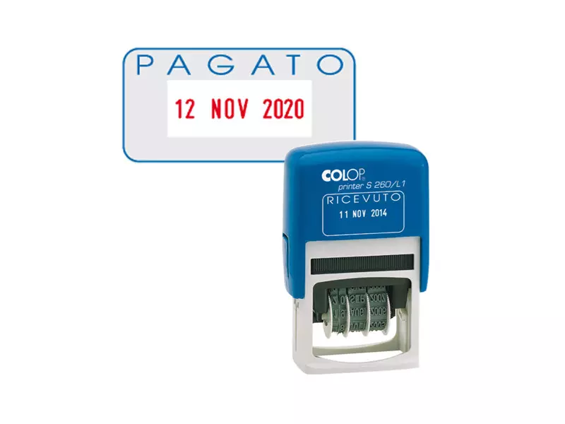 Timbro Datario Autoinchiostrante con Testo S260/L2 Colop - S260L2.BLS (Pagato) Timbro Datario Autoinchiostrante con Testo S260/L2 Colop - S260L2.BLS (Pagato)