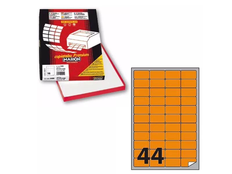 Etichette Adesive Markin - A4 - 47,5x25,5 mm - A/406 - X210A406F-AR (Arancione Fluo Conf. 100)