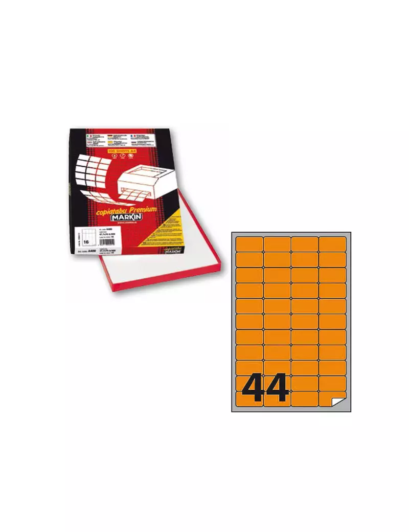 Etichette Adesive Markin - A4 - 47,5x25,5 mm - A/406 - X210A406F-AR (Arancione Fluo Conf. 100)
