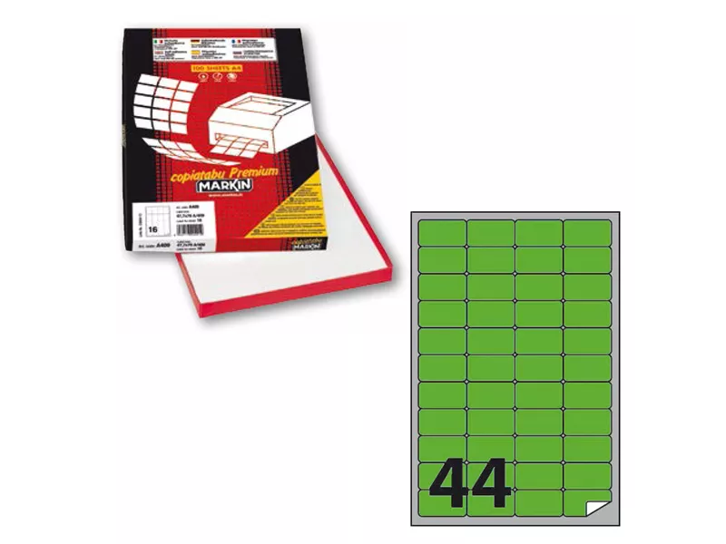 Etichette Adesive Markin con Angoli Arrotondati - A4 - 47,5x25,5 mm - A/406 - X210A406F-VE (Verde Fluo Conf. 100)