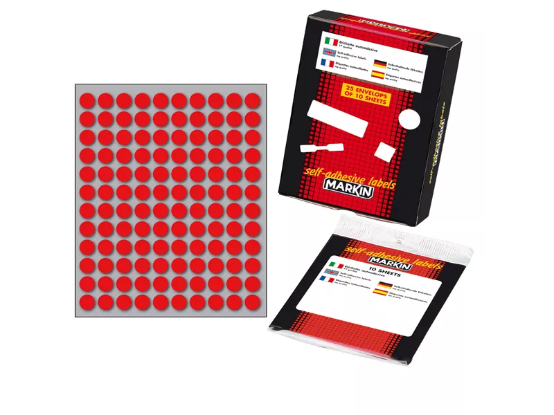Etichette Adesive Rotonde Markin - Ø10 mm - 10004RO (Rosso Conf. 10)