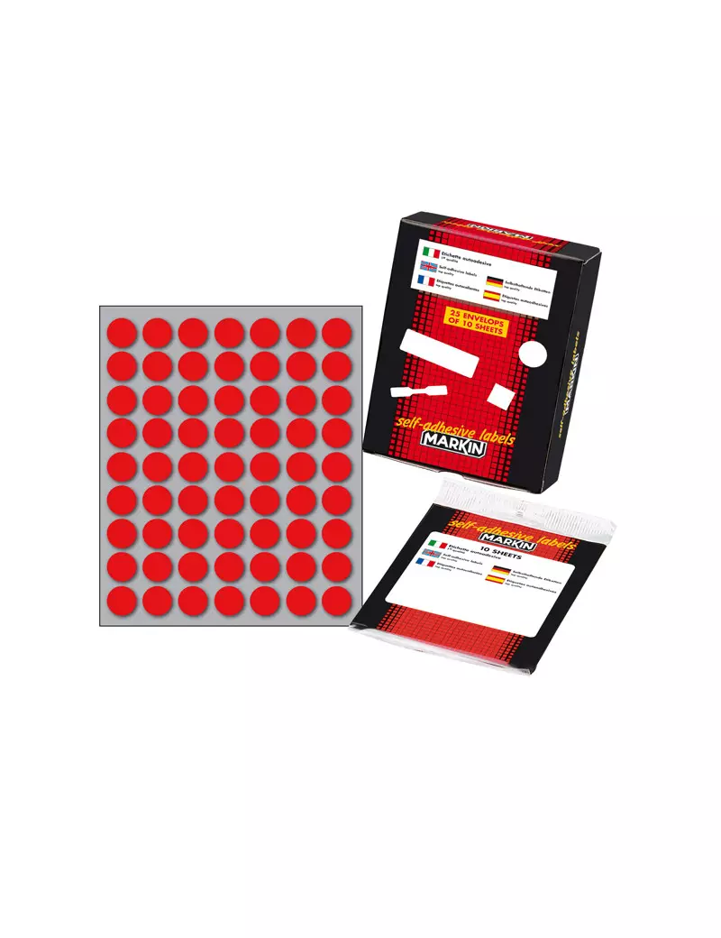 Etichette Adesive Rotonde Markin - Ø14 mm - 10005RO (Rosso Conf. 10) Etichette Adesive Rotonde Markin - Ø14 mm - 10005RO (Rosso Conf. 10)