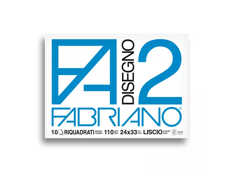 Album da Disegno Fabriano 2 - 24x33 cm - Liscio Riquadrato a Punti Metallici - 110 g - 04204205 (Bianco Conf. 10)