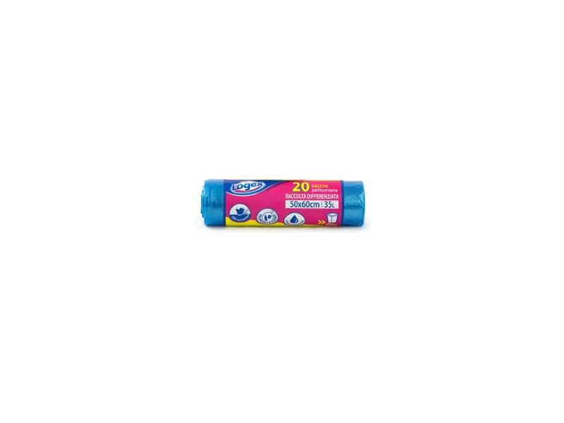 Sacco Immondizia Logex - 50x60 cm - 35 Litri - C5LX-3550 (Azzzurro Trasparente Conf. 20)