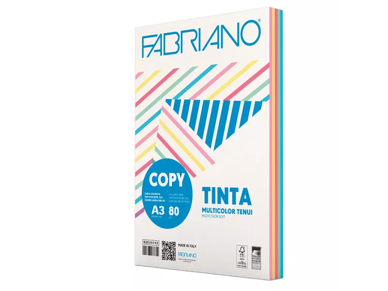 Carta Colorata Copy Tinta Fabriano - A3 - 80 g - 62529742 (Assortiti Tenui Conf. 250)