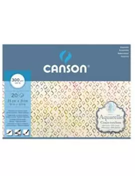 Blocco Acquarell Canson - 23x31 cm - 300 g - 20 Fogli - Grana Ruvida - 400106442 (Bianco Caldo)