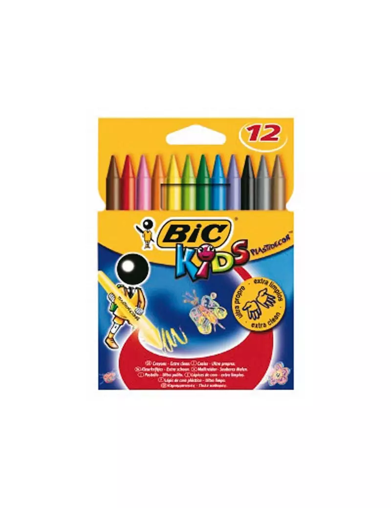 Pastelli a Cera Plastidecor Kids Bic - 8 mm - 945764 (Assortiti Conf. 12)