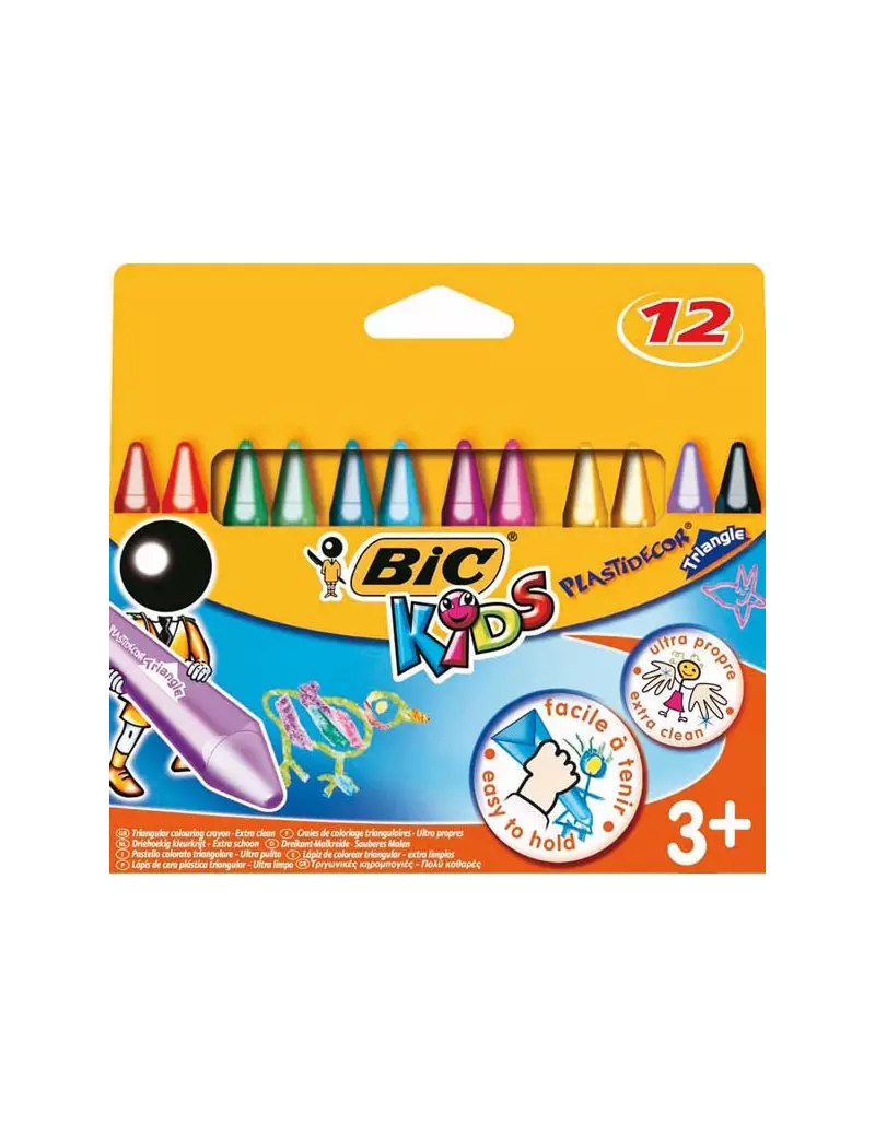 Pastelli a Cera Plastidecor Triangle Kids Bic - 945764 (Assortiti Conf. 12)