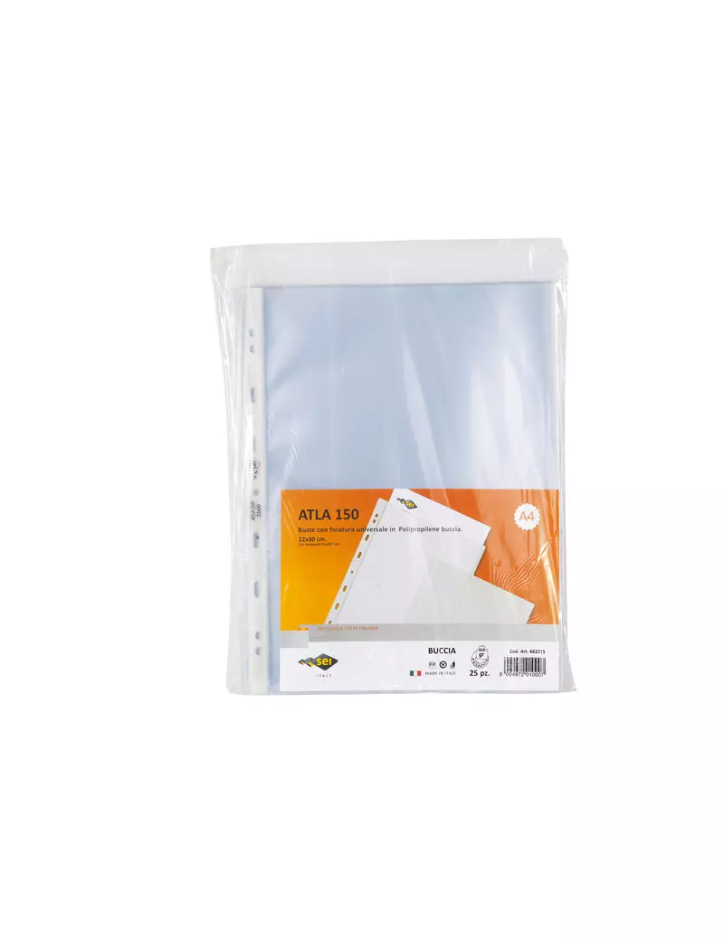 Busta a Perforazione Universale Atla 150 Sei Rota - 22x30 cm - Goffrata Alto Spessore - 662215 (Trasparente Conf. 25) Busta a Perforazione Universale Atla 150 Sei Rota - 22x30 cm - Goffrata Alto Spessore - 662215 (Trasparente Conf. 25)