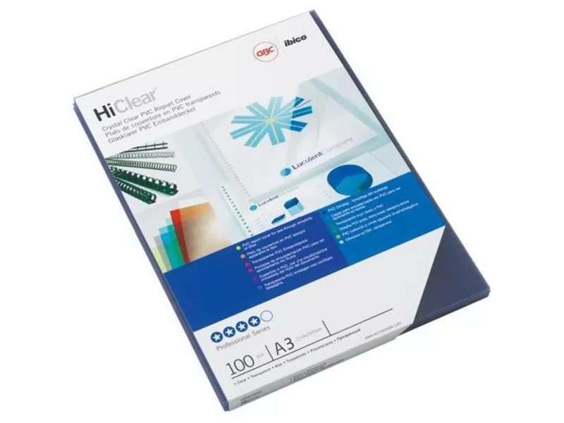 Copertine in PVC per Rilegatura Hi-Clear GBC - A3 - 180 Micron - CF121880 (Trasparente Conf. 100)