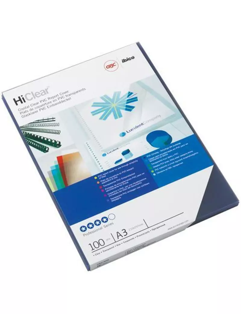 Copertine in PVC per Rilegatura Hi-Clear GBC - A3 - 180 Micron - CF121880 (Trasparente Conf. 100)