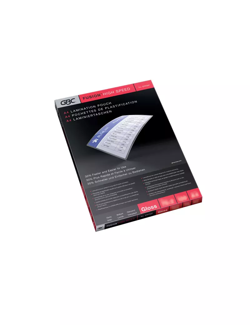 Pouches per Plastificatrici High-Speed GBC - A4 Lucida - 100 micron - 3747525 (Trasparente Conf. 100) Pouches per Plastificatrici High-Speed GBC - A4 Lucida - 100 micron - 3747525 (Trasparente Conf. 100)