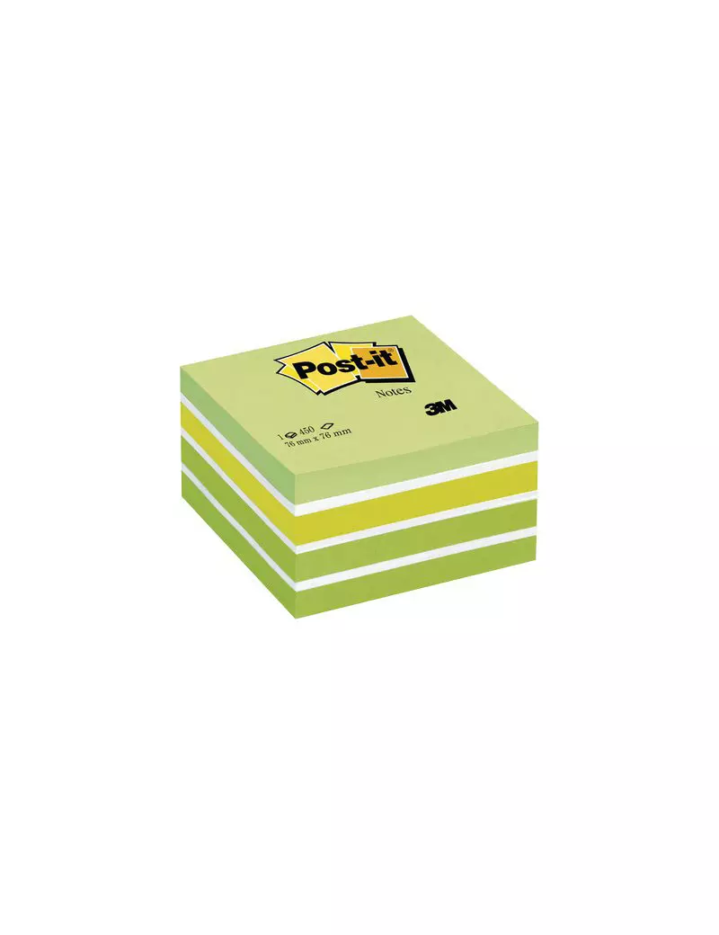 Cubo Post-it 3M - 76x76 mm (Verde Pastello, Verde Neon, 2 Verde Ultra, 3 Bianco)