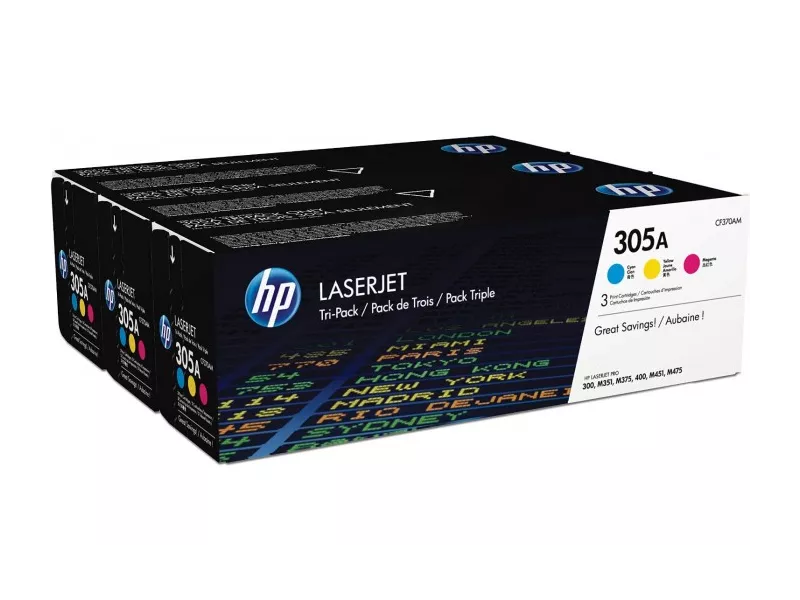 Multipack Toner Originali HP CF370AM 305A (Colori 2600 pagine Conf. 3)