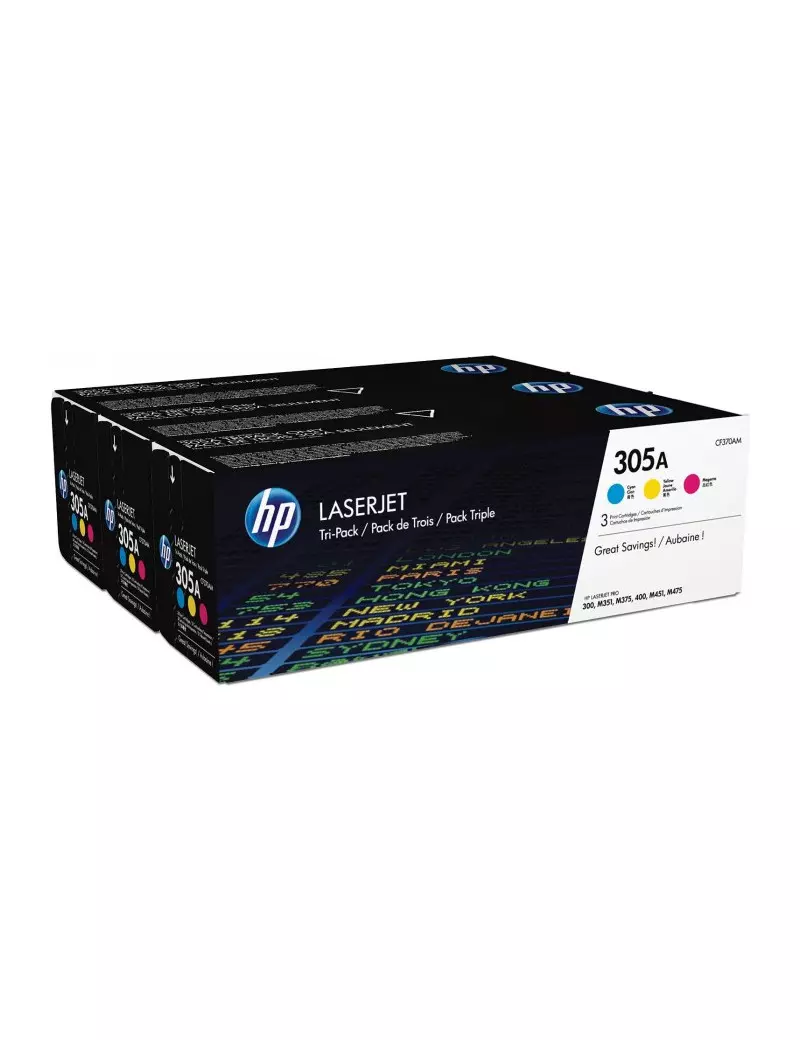 Multipack Toner Originali HP CF370AM 305A (Colori 2600 pagine Conf. 3) Multipack Toner Originali HP CF370AM 305A (Colori 2600 pagine Conf. 3)