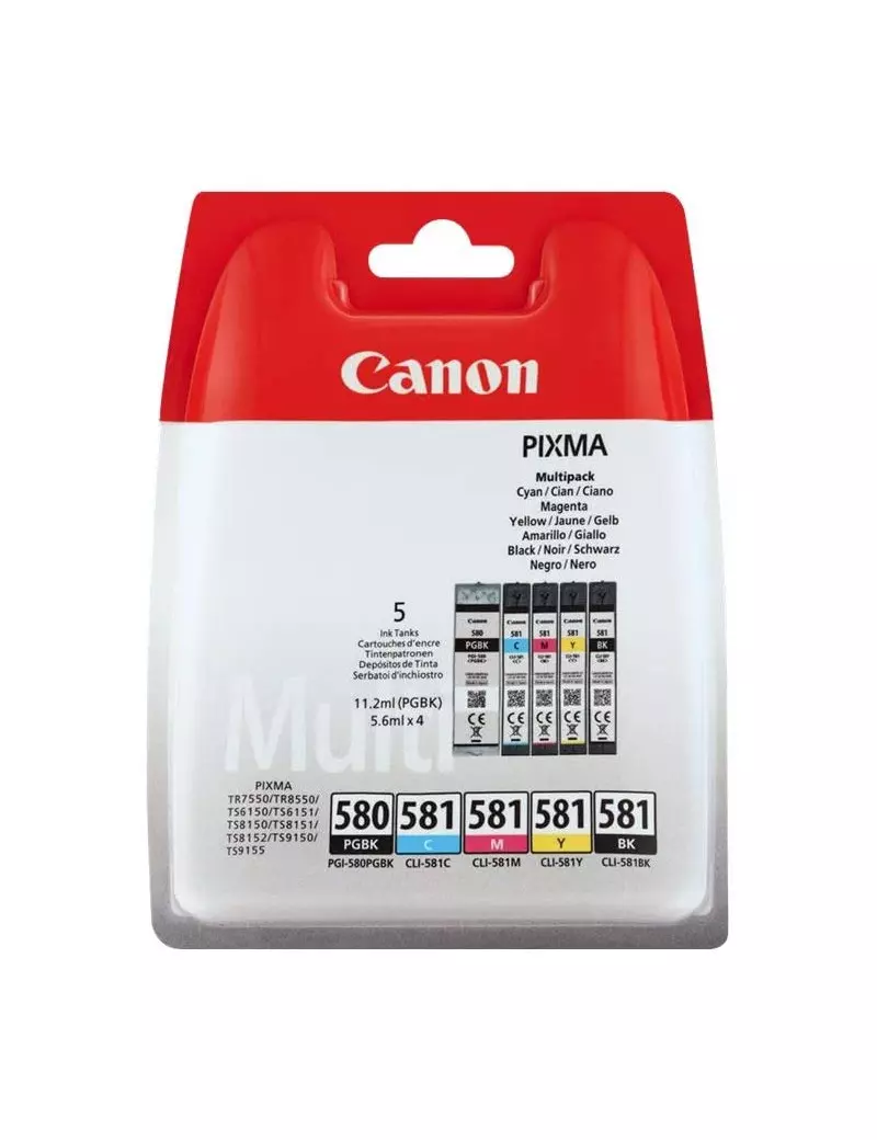 Multipack Cartucce Originali Canon PGI-580 CLI-581multi 2078C005 (Nero e Colori Conf. 5) Multipack Cartucce Originali Canon PGI-580 CLI-581multi 2078C005 (Nero e Colori Conf. 5)