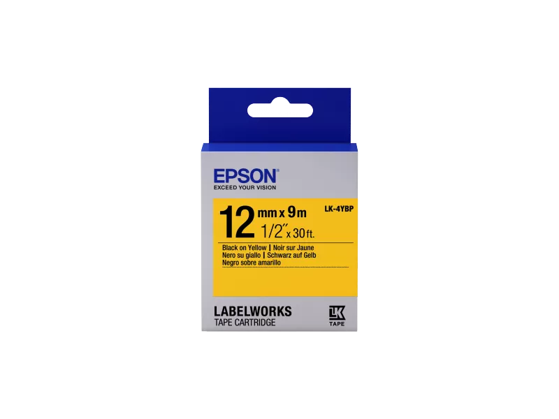 Nastro Originale Epson S654008 LK-4YBP - 12 mm x 9 m - Laminato (Nero su Giallo)
