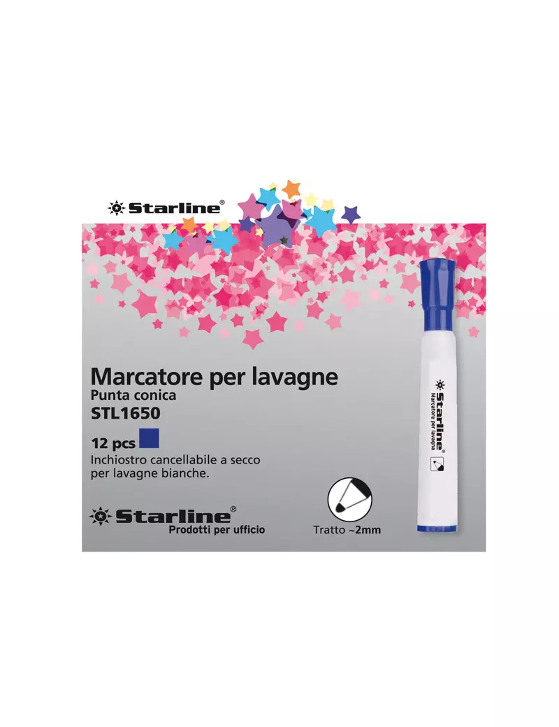 Marcatore per Lavagne Starline - Punta Tonda - 2 mm (Blu Conf. 12)