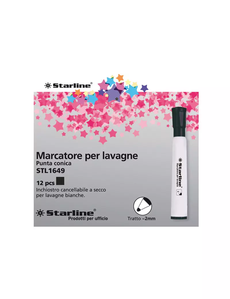 Marcatore per Lavagne Starline - Punta Tonda - 2 mm (Nero Conf. 12)