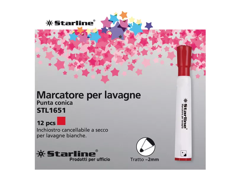 Marcatore per Lavagne Starline - Punta Tonda - 2 mm (Rosso Conf. 12)