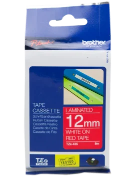 Nastro Originale Brother TZe-435 - 12 mm x 8 m - Laminato (Bianco su Rosso)