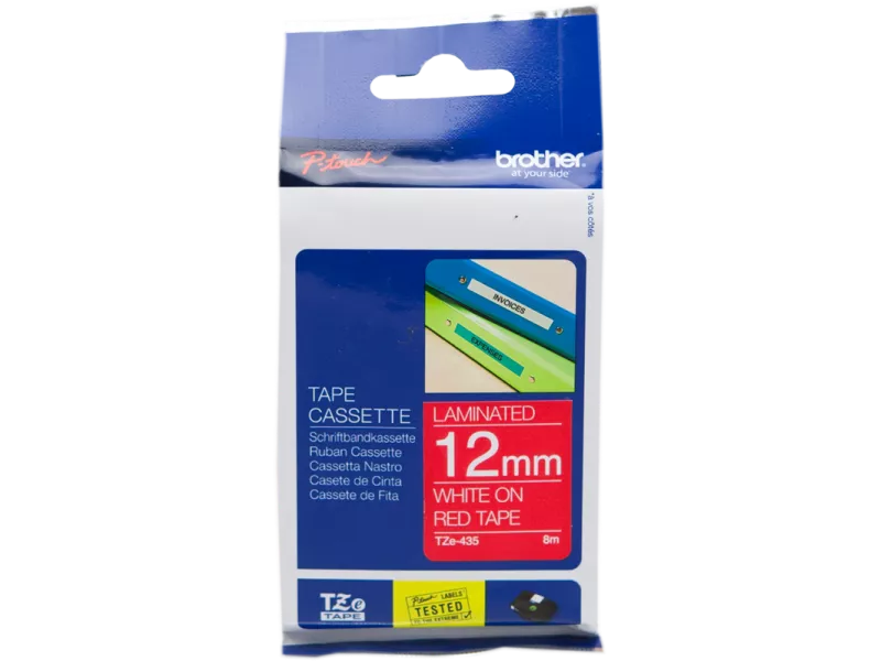 Nastro Originale Brother TZe-435 - 12 mm x 8 m - Laminato (Bianco su Rosso)