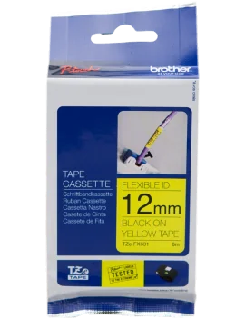 Nastro Originale Brother TZe-FX631 - 12 mm x 8 m - Laminato (Nero su Giallo)