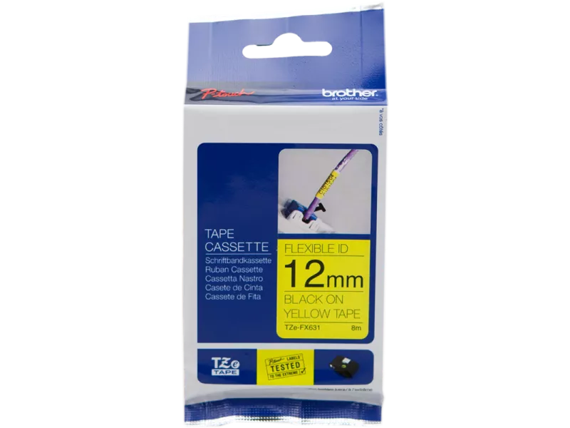 Nastro Originale Brother TZe-FX631 - 12 mm x 8 m - Laminato (Nero su Giallo)