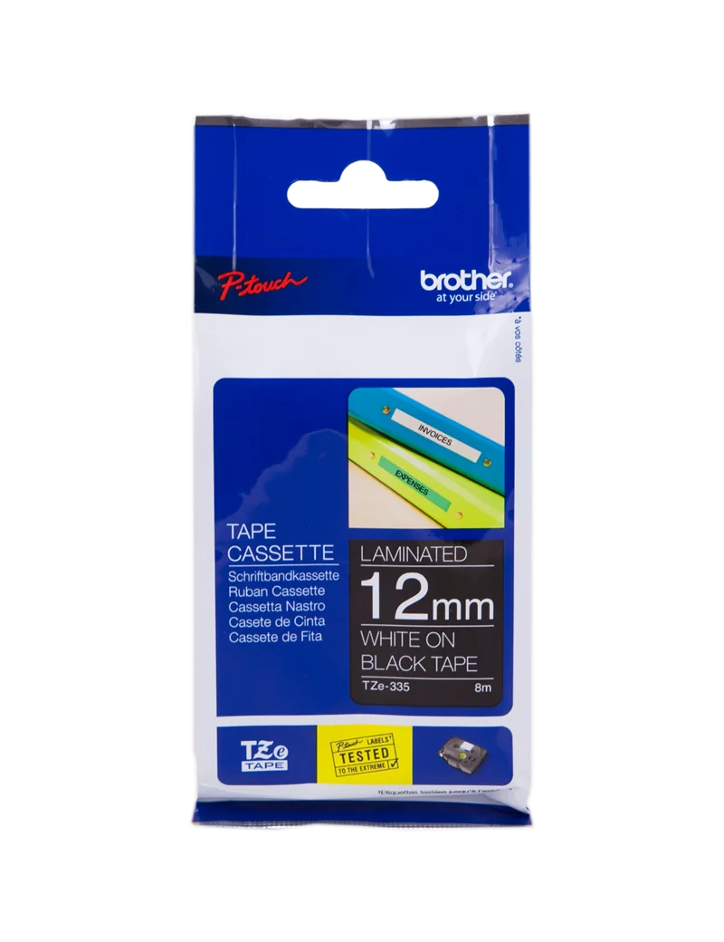 Nastro Originale Brother TZe-335 - 12 mm x 8 m - Laminato (Bianco su Nero) Nastro Originale Brother TZe-335 - 12 mm x 8 m - Laminato (Bianco su Nero)
