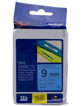 Nastro Originale Brother TZe-521 - 9 mm x 8 m - Laminato (Nero su Blu)