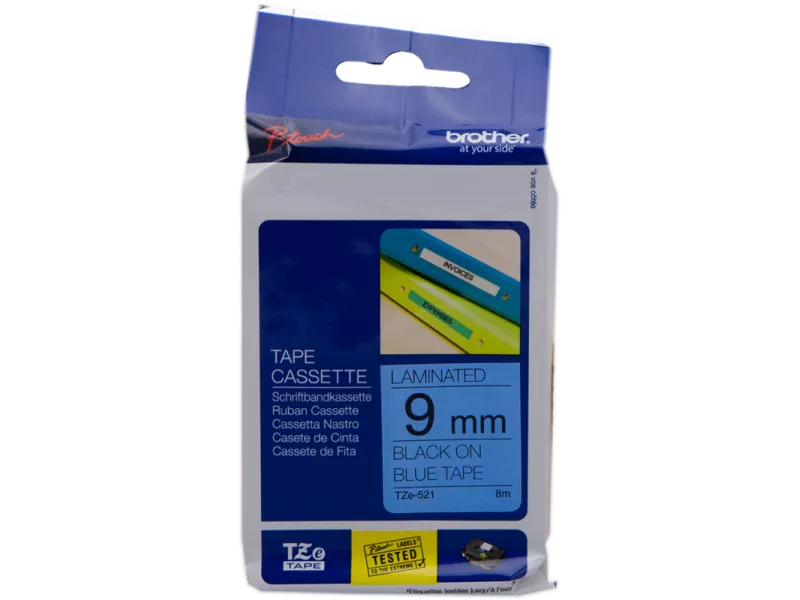 Nastro Originale Brother TZe-521 - 9 mm x 8 m - Laminato (Nero su Blu) Nastro Originale Brother TZe-521 - 9 mm x 8 m - Laminato (Nero su Blu)