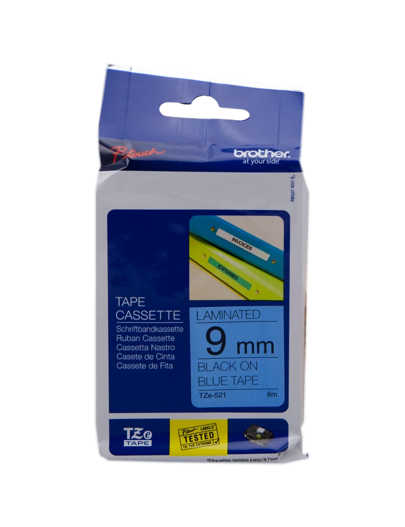 Nastro Originale Brother TZe-521 - 9 mm x 8 m - Laminato (Nero su Blu) Nastro Originale Brother TZe-521 - 9 mm x 8 m - Laminato (Nero su Blu)