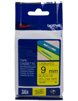 Nastro Originale Brother TZe-621 - 9 mm x 8 m - Laminato (Nero su Giallo)
