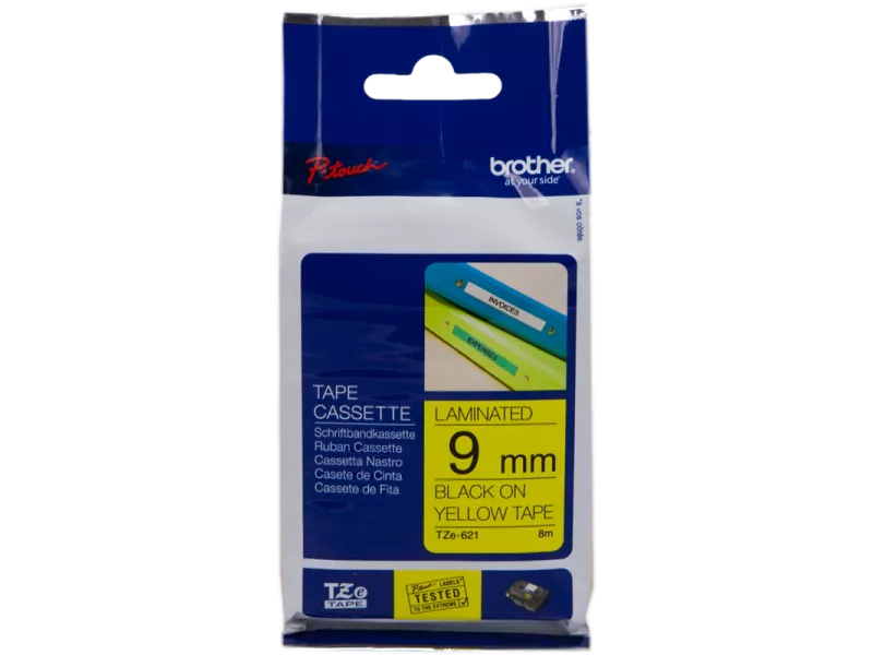 Nastro Originale Brother TZe-621 - 9 mm x 8 m - Laminato (Nero su Giallo)