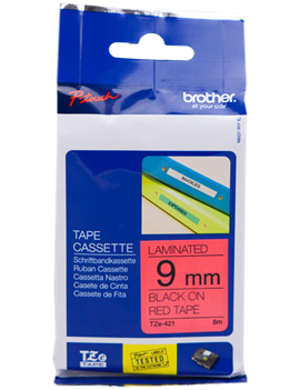 Nastro Originale Brother TZe-421 - 9 mm x 8 m - Laminato (Nero su Rosso)