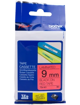 Nastro Originale Brother TZe-421 - 9 mm x 8 m - Laminato (Nero su Rosso)
