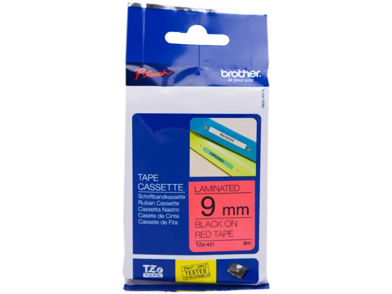 Nastro Originale Brother TZe-421 - 9 mm x 8 m - Laminato (Nero su Rosso) Nastro Originale Brother TZe-421 - 9 mm x 8 m - Laminato (Nero su Rosso)