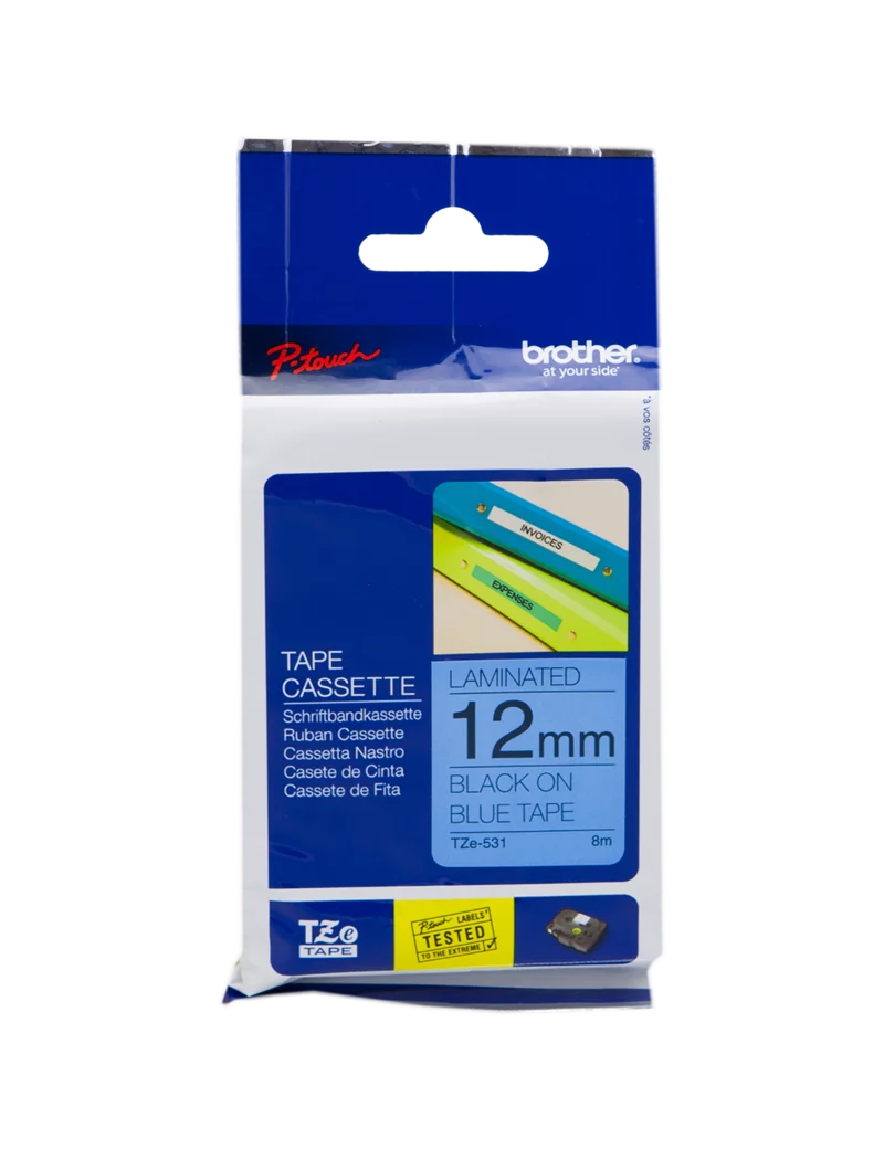 Nastro Originale Brother TZe-531 - 12 mm x 8 m - Laminato (Nero su Blu)