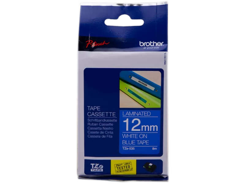 Nastro Originale Brother TZe-535 - 12 mm x 8 m - Laminato (Bianco su Blu)