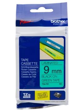 Nastro Originale Brother TZe-721 - 9 mm x 8 m - Laminato (Nero su Verde)