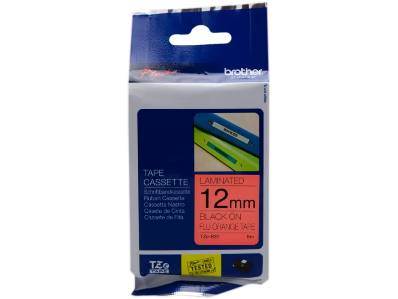 Nastro Originale Brother TZe-B31 - 12 mm x 5 m - Laminato (Nero su Arancione)