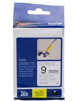 Nastro Originale Brother TZe-FX221 - 9 mm x 8 m - Laminato (Nero su Bianco)