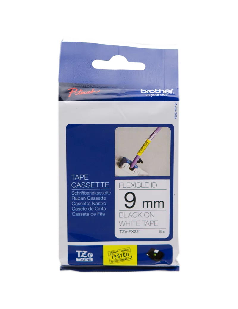 Nastro Originale Brother TZe-FX221 - 9 mm x 8 m - Laminato (Nero su Bianco) Nastro Originale Brother TZe-FX221 - 9 mm x 8 m - Laminato (Nero su Bianco)