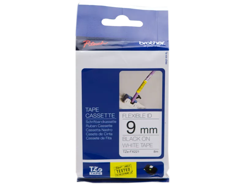 Nastro Originale Brother TZe-FX221 - 9 mm x 8 m - Laminato (Nero su Bianco) Nastro Originale Brother TZe-FX221 - 9 mm x 8 m - Laminato (Nero su Bianco)