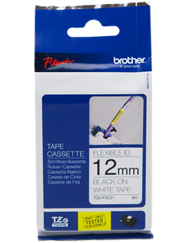 Nastro Originale Brother TZe-FX231 - 12 mm x 8 m - Laminato (Nero su Bianco)